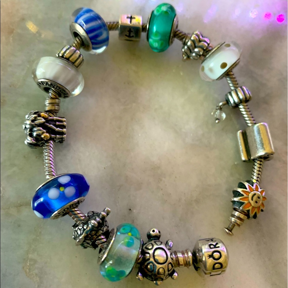 Authentic 15 Charms Pandora sterling silver 8 inch bracelet